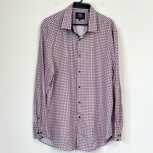 W.R.K. Men's Red and White Checkered Stretch Button Down Shirt - Size: 18